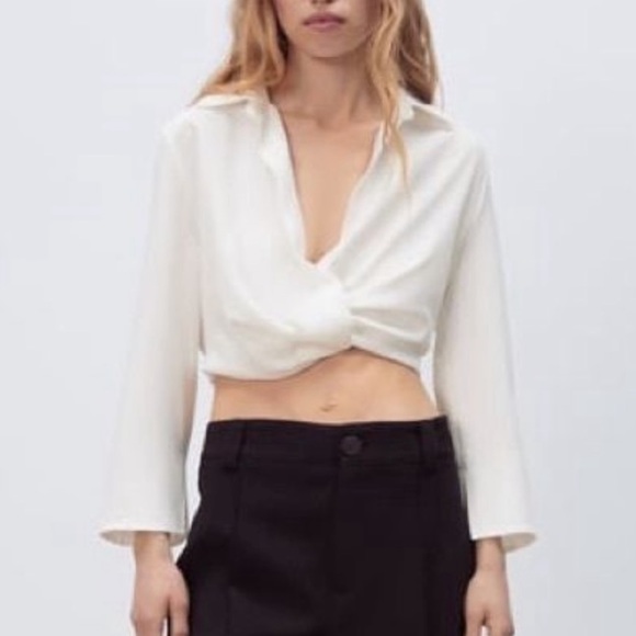 NWT Zara long sleeve white collar crop top - Picture 1 of 5